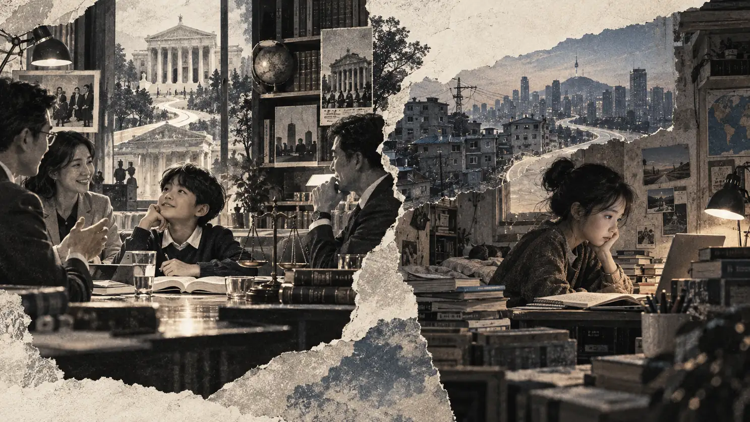 변호사 가족과 함께 이야기를 듣는 아이, 책과 컴퓨터를 통해 길을 찾는 또 다른 아이의 환경 차이