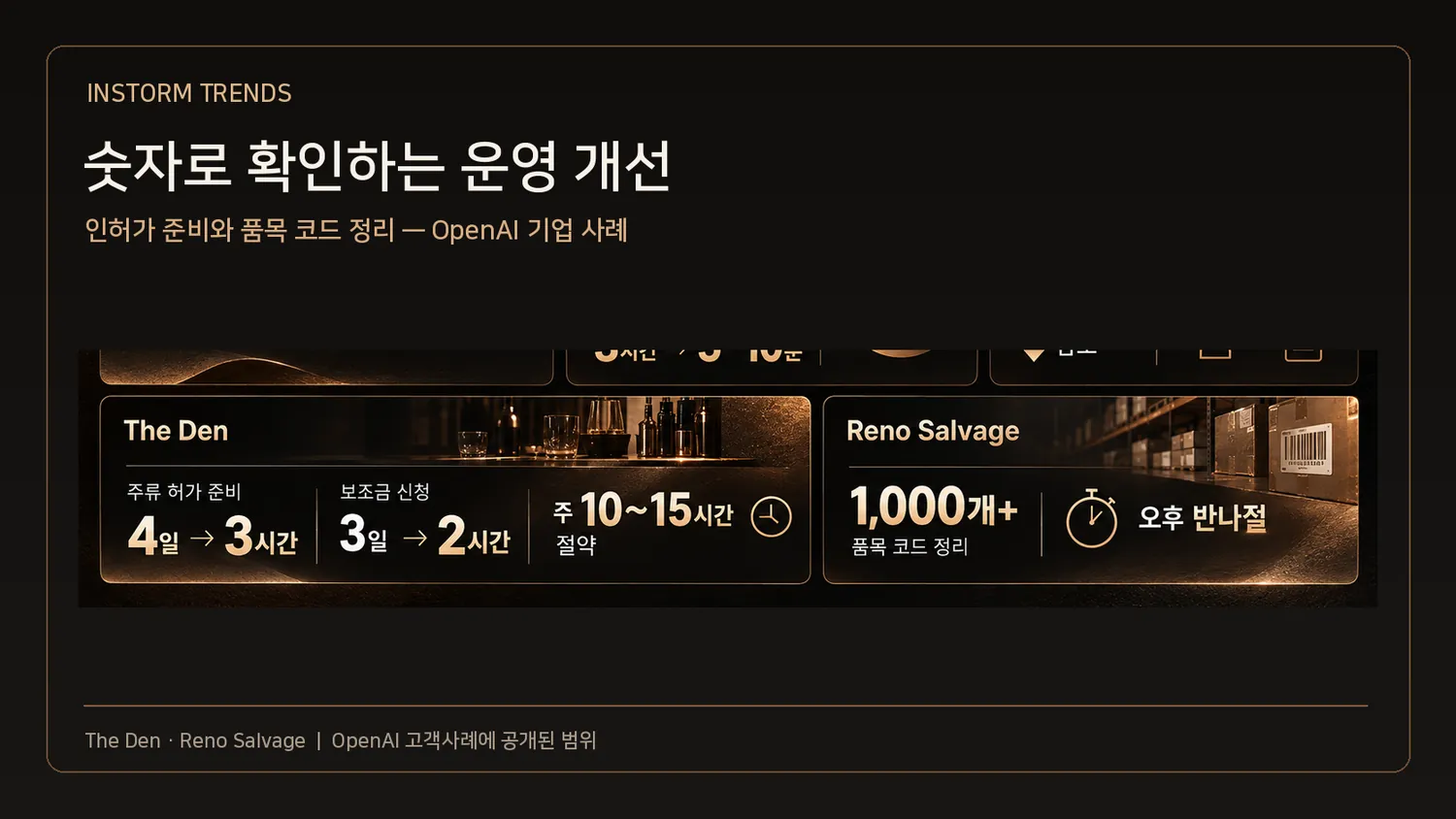 OpenAI가 소개한 기업별 고객 사례를 기준으로 공개 수치를 비교한 도표입니다.